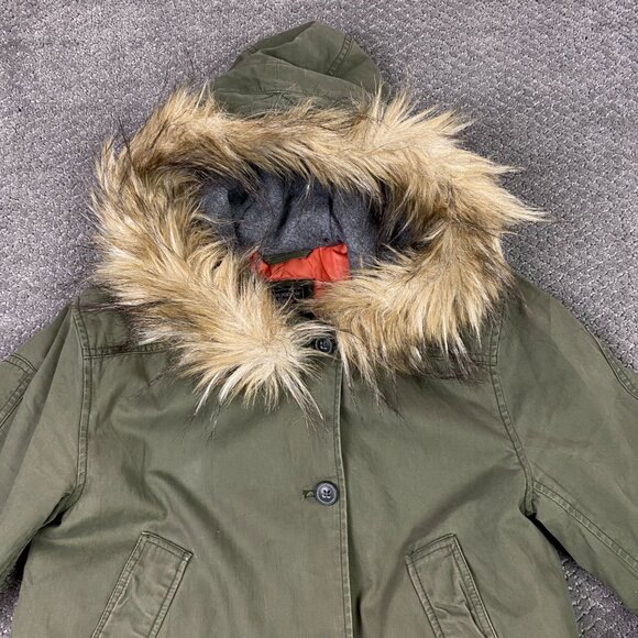 Abercrombie & Fitch Jacket Parka Military Faux Fur Collar Women's Small Green - Picture 2 of 16